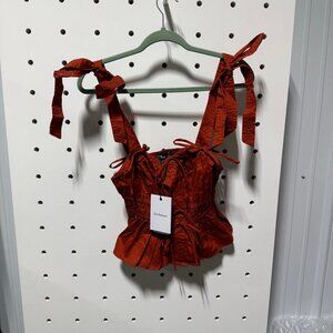 NWT En Saison Burnt Orange Ruffle Tie Tank Size Medium